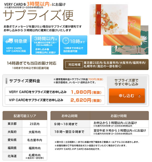 電報サービスVERY CARD「サプライズ便」